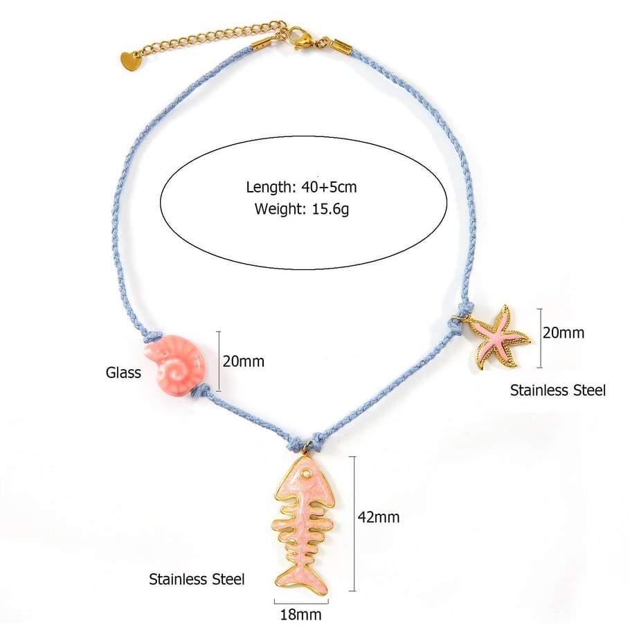Fishbone Cotton Rope Stainless Steel Gold Color Women's Pendant Necklaces Picture2