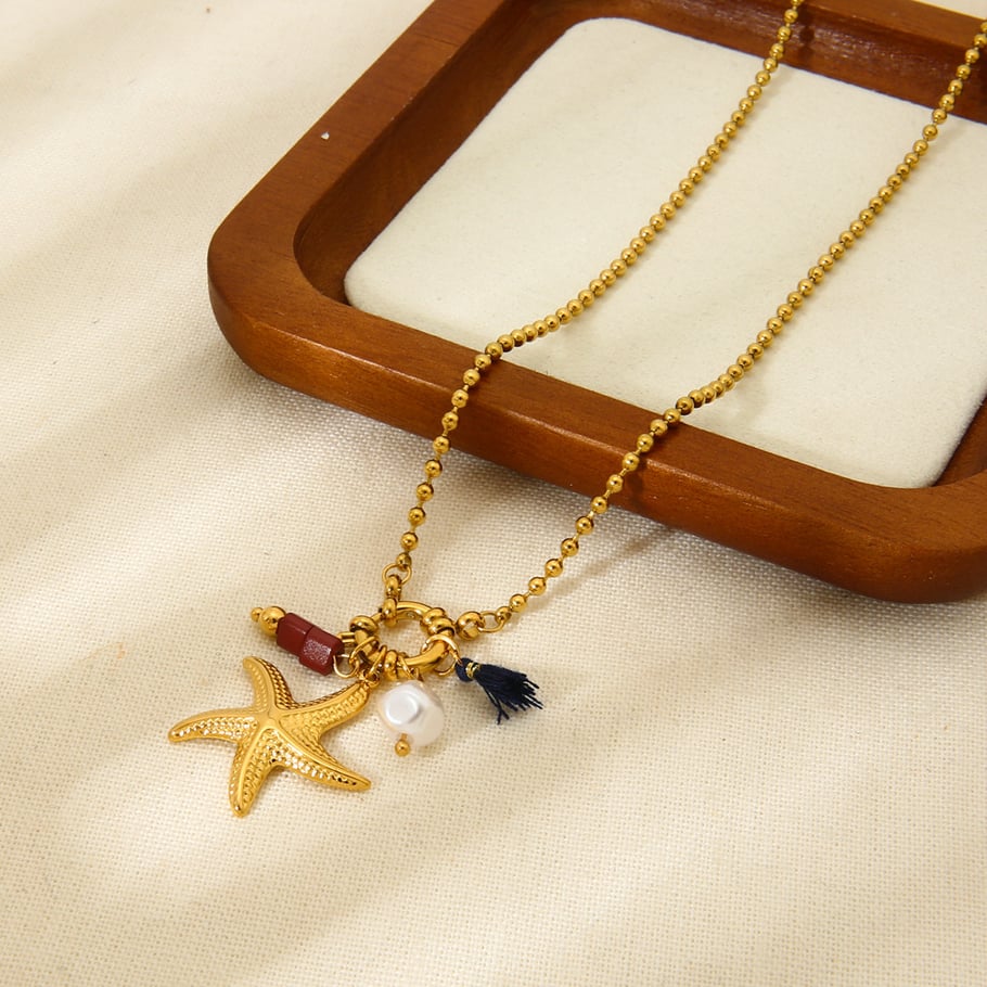 Ocean Series Gold Color Stainless Steel Starfish - Tassel Necklace for Women Picture4