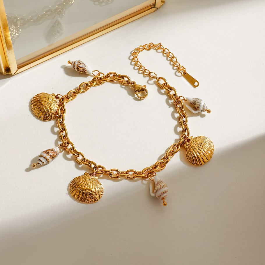 1 Piece Oceanic Stainless Steel Gold Color Shell Women's Charm Bracelets Picture4