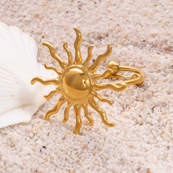 Anelli regolabili da donna in acciaio inossidabile color oro con cuore retrò, serie semplice, 1 pezzo 2