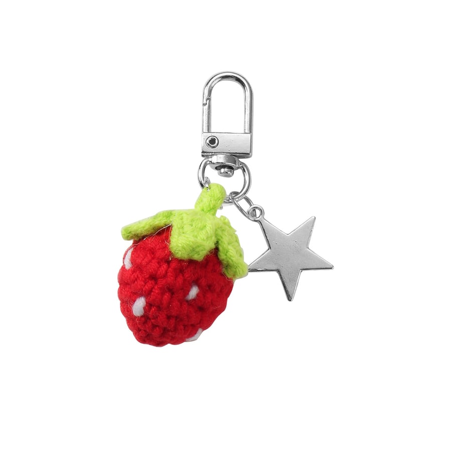 1 Piece Cute Knitted Strawberry & Cherry Heart Bag Charms Picture5