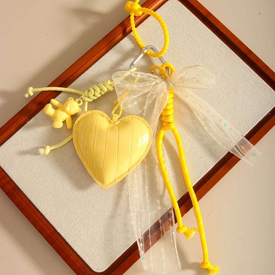 Cute and Delicate Yellow Heart Bow Women's Bag Charms Picture3