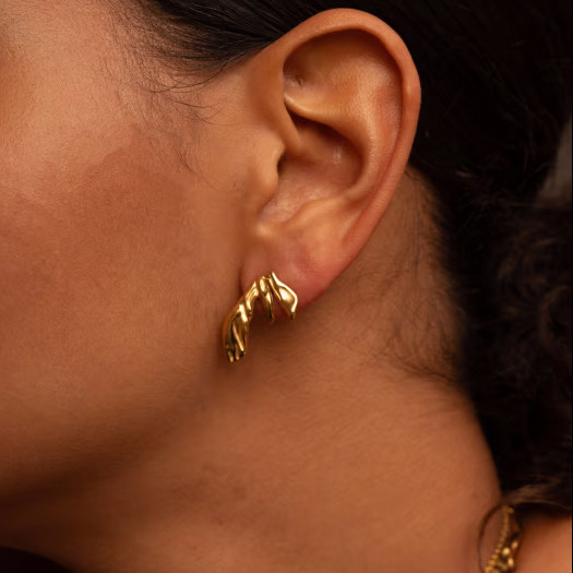 1 Pair Retro Stainless Steel Gold Color Leaves Shape Women's Stud Earrings Picture4