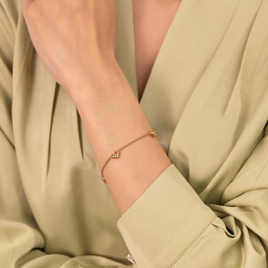 Pulsera de cadena de acero inoxidable color dorado con diseño de corazón diario de serie simple para mujer, 1 pieza h5 Imagen5