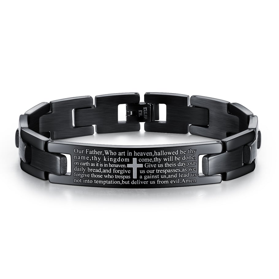 1 Piece Modern Cross Word Stainless Steel Men's Bracelets 