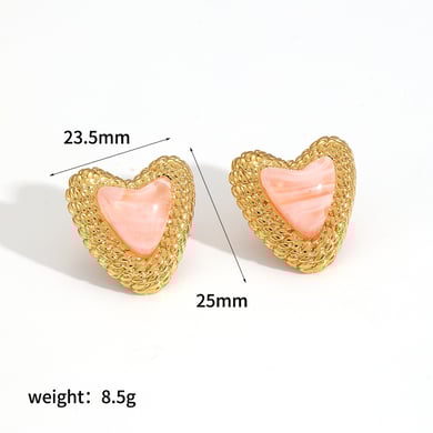 Sweet Heart Stainless Steel Gold Color Stud Earrings h5 