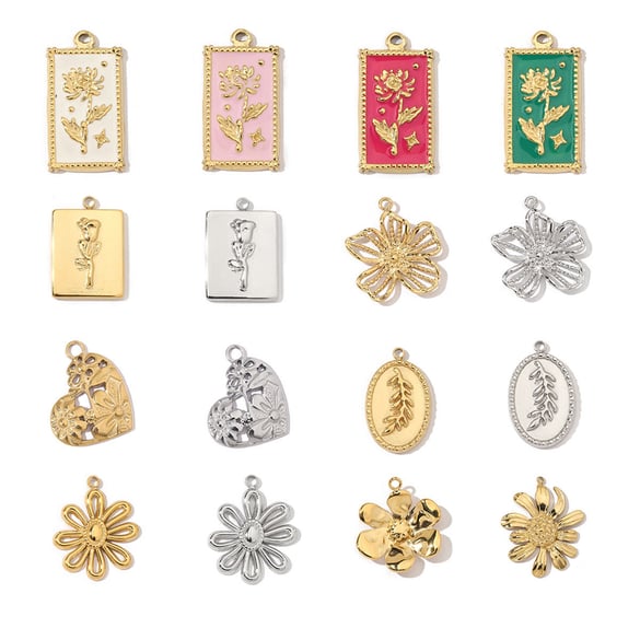 1 Stück Anspruchsvolle Serie Elegante Blumen Edelstahl Gold Farbe Damen Anhänger 2