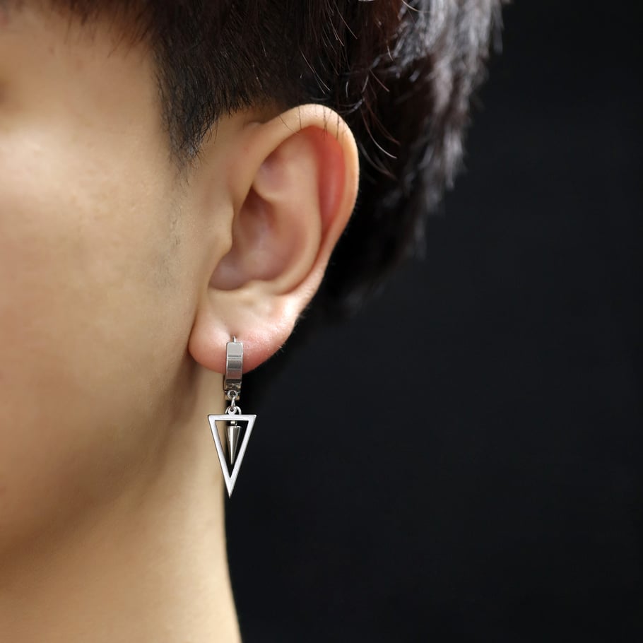 1 Pair Industrial Triangle Piercing Stainless Steel Men's Stud Earrings Picture4