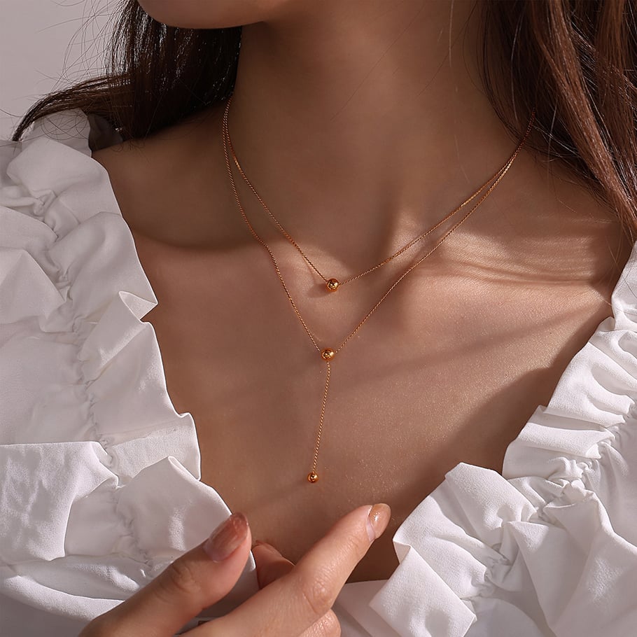 Bead Stainless Steel Gold Color Chain Necklaces Picture5