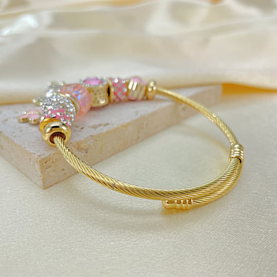 1 Piece Designable Series Cute Bow Knot Bear Beads Stainless Steel Gold Color Women's Bangles Picture4