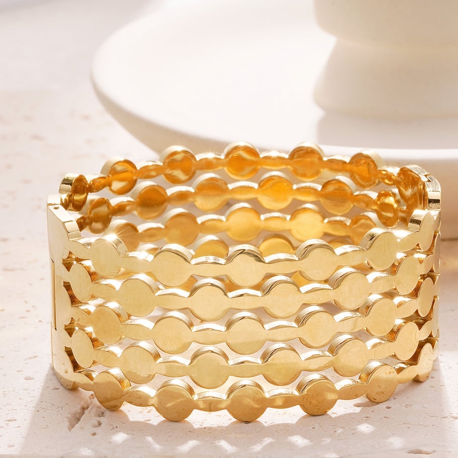 1 Piece Modern Series Elegant Annular Patchwork Stainless Steel Gold Color Women's Bangles Picture5