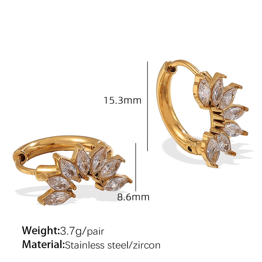 1 paio di orecchini a cerchio in acciaio inossidabile color oro con zirconi 