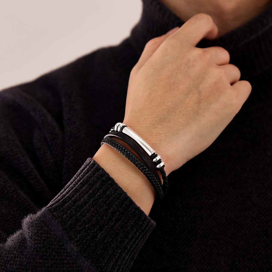 1 Piece Industrial Series Punk Cylinder Three-layers Stainless Steel Men's Bracelets Picture4