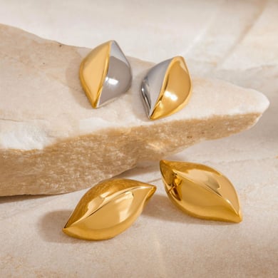 Einfache Blätter Edelstahl Gold Farbe Ohrstecker h5 Bild3