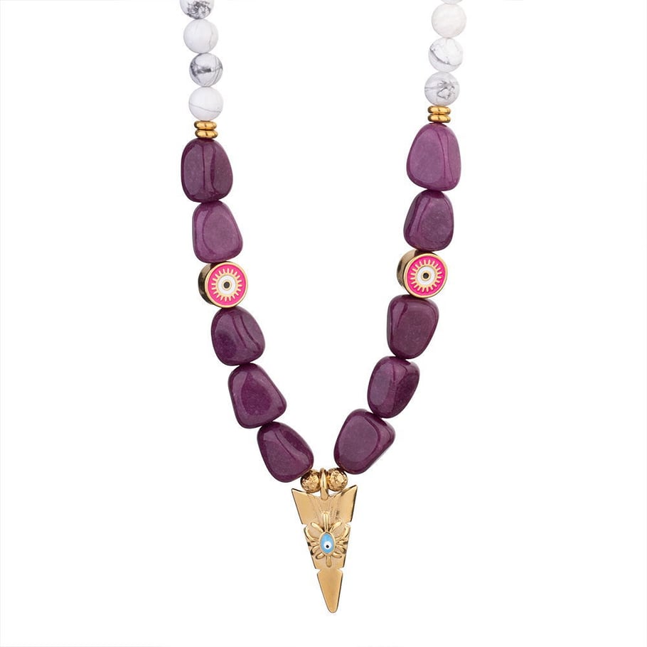 Amethyst Irregular Stainless Steel Gold Color Women's Beaded Necklaces Picture6