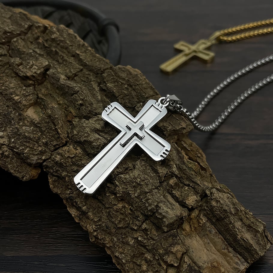 1 Piece Modern Cross Stainless Steel Gold Color Men's Pendant Necklaces Picture3