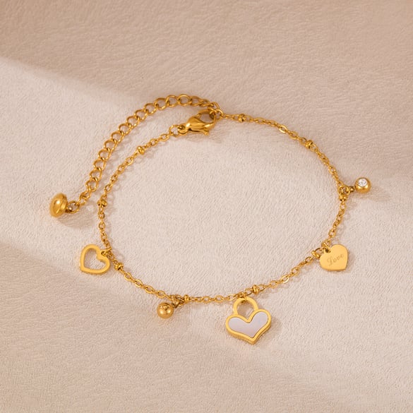 1 Piece Simple Series Daily Heart Shape All-match Stainless Steel Gold Color Women's Charm Bracelets