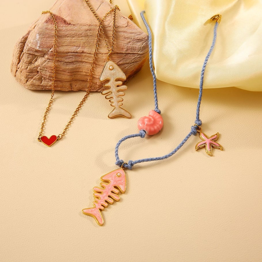 Fishbone Cotton Rope Stainless Steel Gold Color Women's Pendant Necklaces Picture4