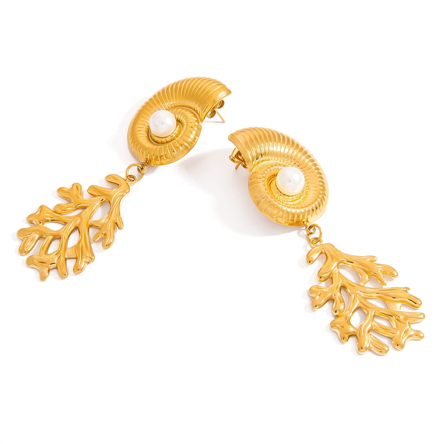 Shell Stainless Steel Gold Color Drop Earrings 