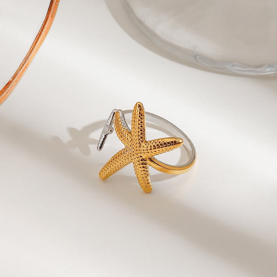 1 Piece Simple Series Natural Turtle Stainless Steel Gold Color Women's Adjustable Rings h5Picture4
