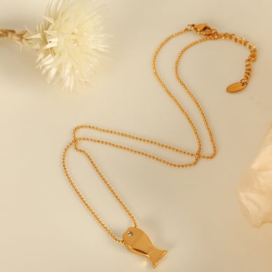 Cute Fish Titanium Steel  Gold Color Pendant Necklaces h5 Picture3