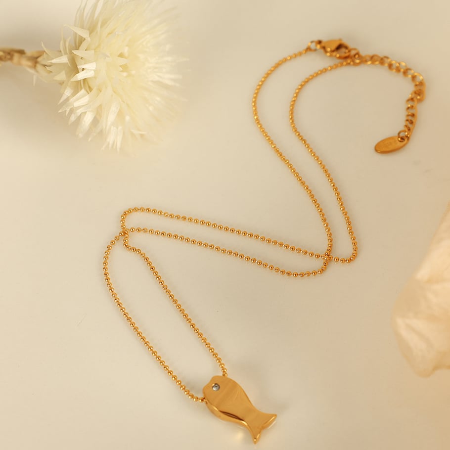 Cute Fish Titanium Steel  Gold Color Pendant Necklaces Picture3