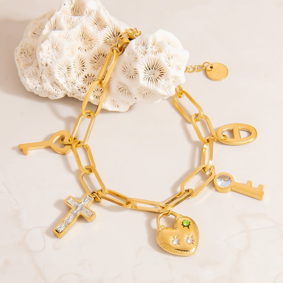 Exquisite Cross Stainless Steel Gold Color Women's Charm Bracelets Picture6