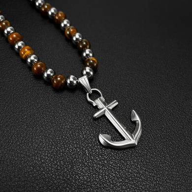 Colliers avec pendentifs rétro en acier inoxydable pour hommes, série moderne, motif ancre de bateau h5 Image4