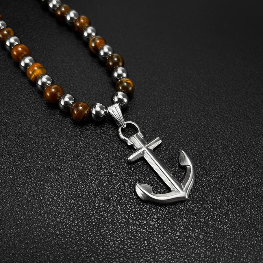 Colliers avec pendentifs rétro en acier inoxydable pour hommes, série moderne, motif ancre de bateau Image4