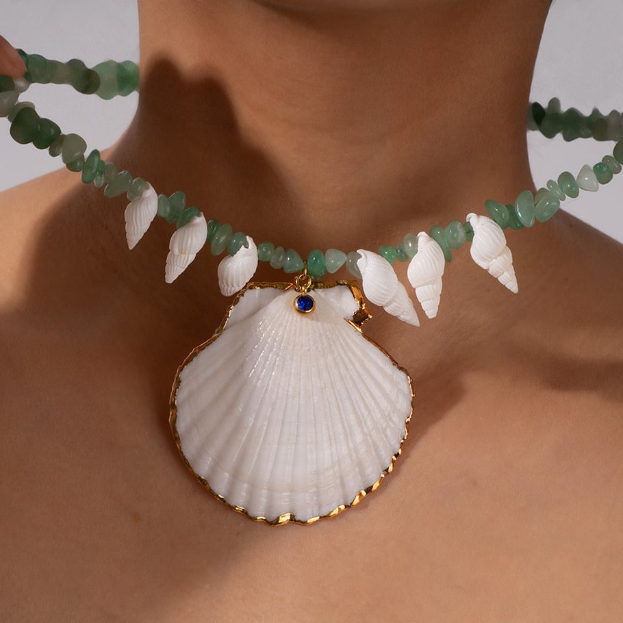 Green Aventurine Beads Sea Shells Women's Pendant Necklaces Picture5