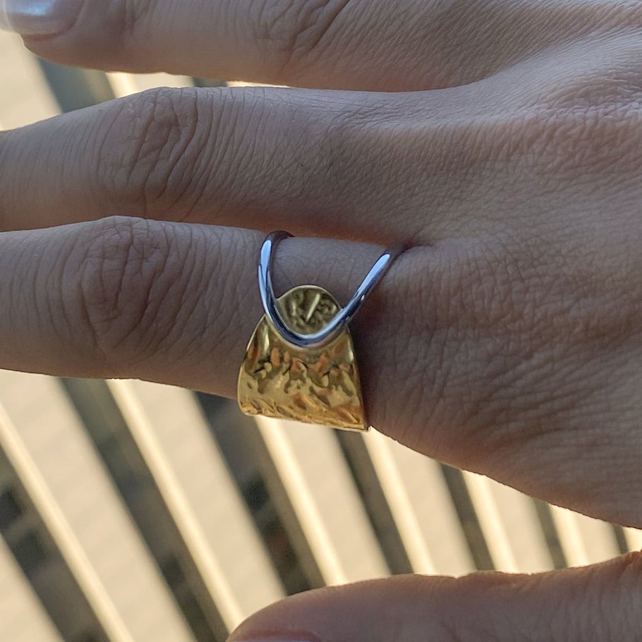 1 Piece Gold and Silver Colorblocking Stainless Steel Asymmetrical Women's Adjustable Rings Picture4