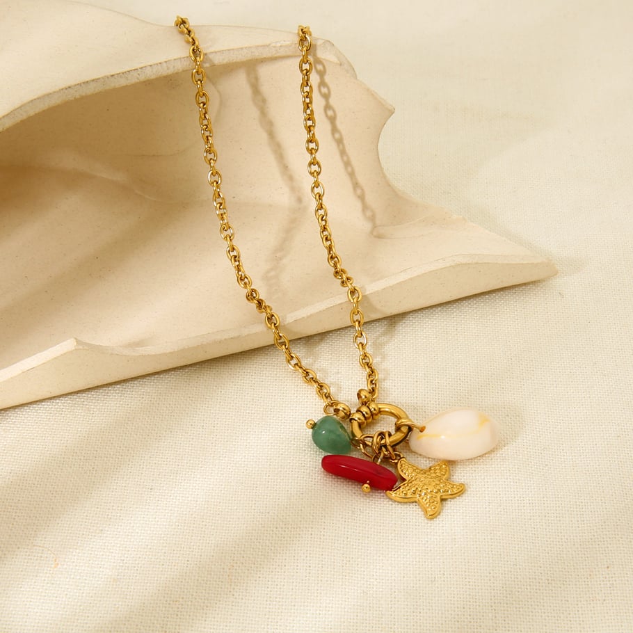 Ocean Series Gold Color Stainless Steel Starfish - Tassel Necklace for Women Picture2