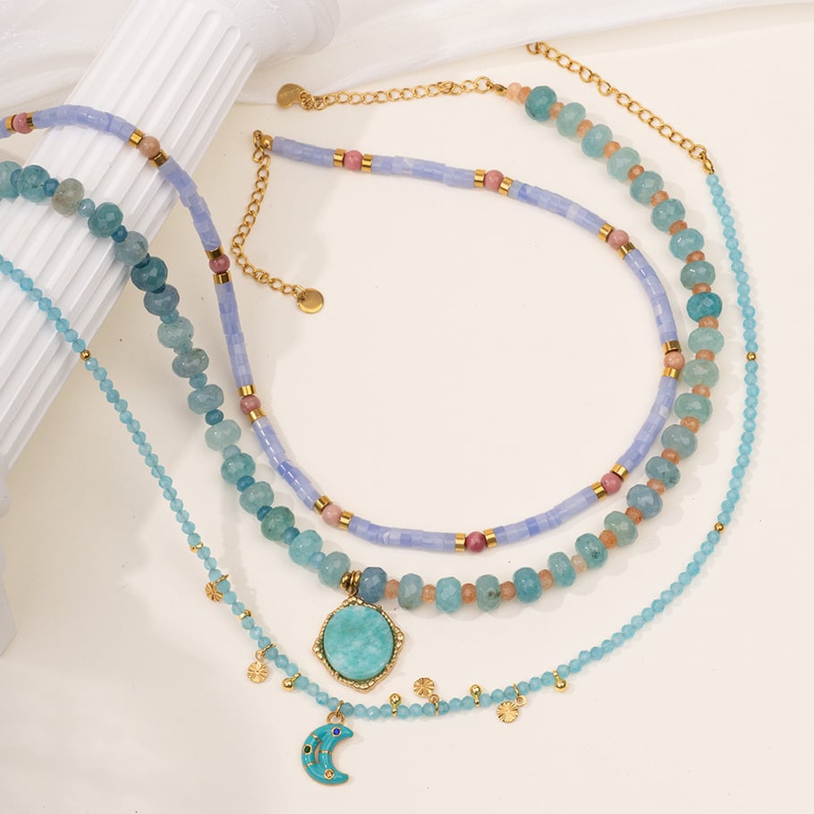 1 Piece Gorgeous Series Elegant Moon Stainless Steel Gold Color Natural Stone Women's Pendant Necklaces Picture5