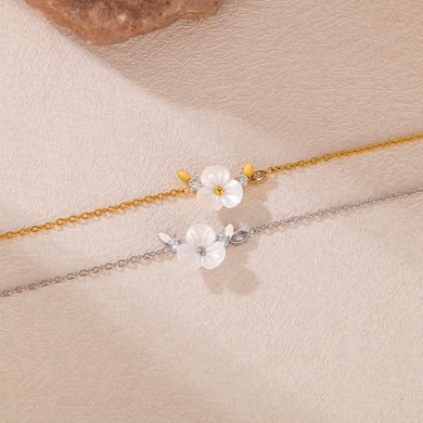 Pulsera de cadena de acero inoxidable color dorado con diseño de flores diarias de serie simple para mujer, 1 pieza h5 Imagen5