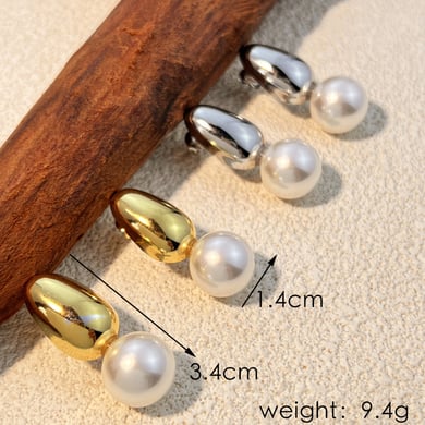 Classic Droplet Stainless Steel Gold Color Stud Earrings h5 Picture3