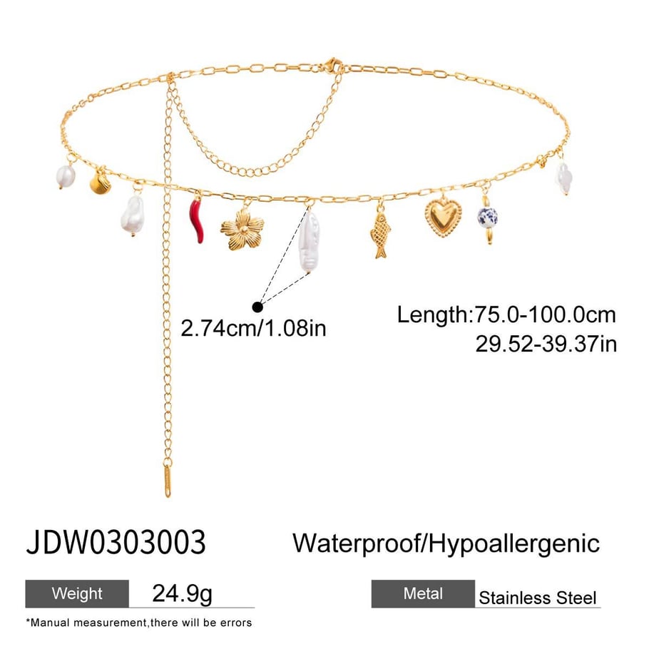 Ins Style Heart Stainless Steel Gold Color Pearl Waist Chains 