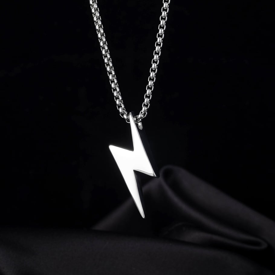 Collier avec pendentif pour homme en acier inoxydable couleur or, motif éclair subtil, 1 pièce Image8