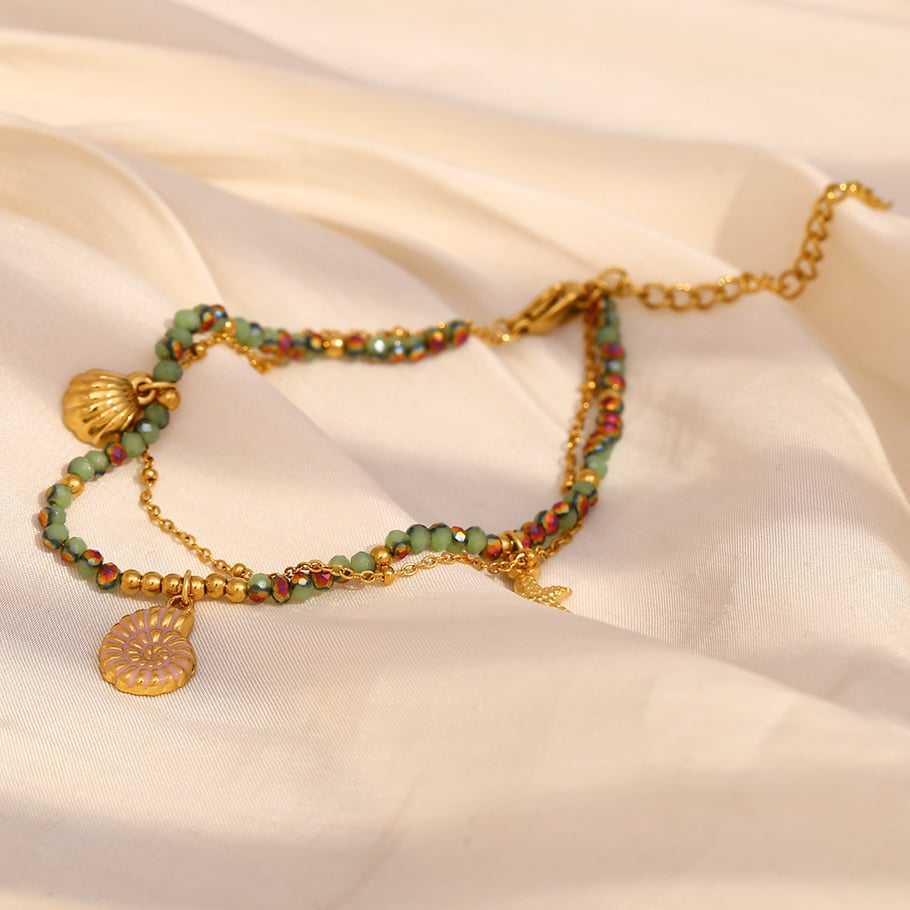 Pulsera de cuentas para mujer, de acero inoxidable, color dorado, estilo retro, serie simple, 1 unidad Imagen8
