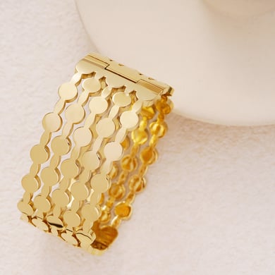 1 Piece Modern Series Elegant Annular Patchwork Stainless Steel Gold Color Women's Bangles h5 Picture4