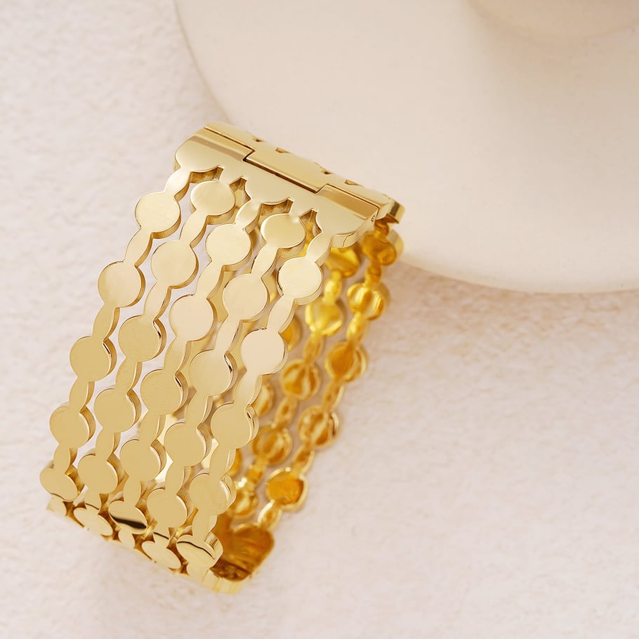 1 Piece Modern Series Elegant Annular Patchwork Stainless Steel Gold Color Women's Bangles Picture4
