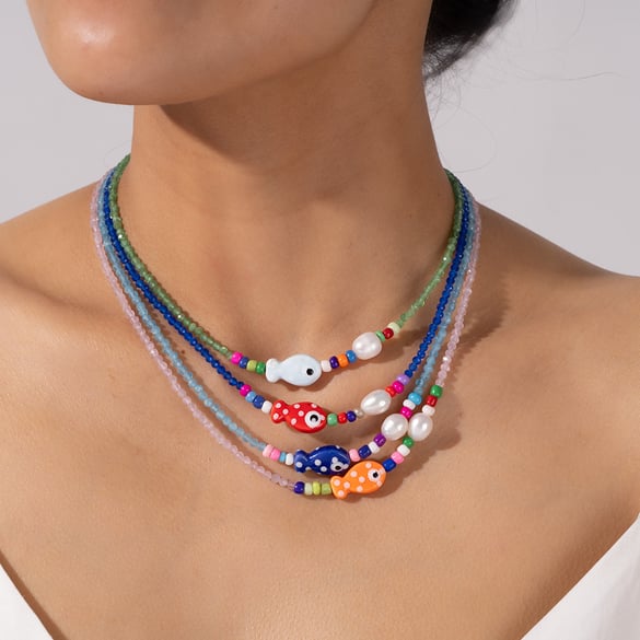 Whimsical Fish Ceramics Natural Stone Women's Pendant Necklaces 2