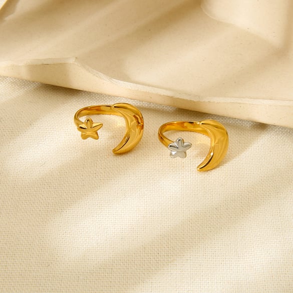 1 stuk Simplicity Collection Star Gold roestvrijstalen damesring