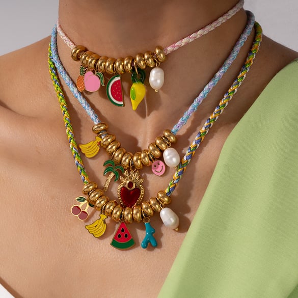 Collane con ciondolo da donna in acciaio inossidabile color oro con frutti tropicali