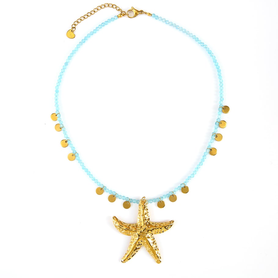 Collane con ciondolo a forma di stella marina oceanica in acciaio inossidabile color oro da donna Immagine7