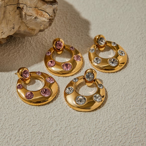 Orecchini pendenti geometrici in acciaio inossidabile color oro stile Ins 2