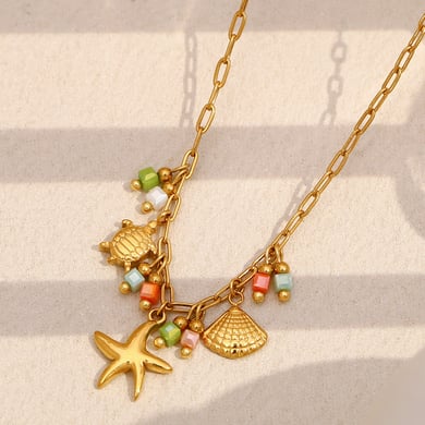 Starfish & Turtle Stainless Steel Gold Color Pendant Necklaces h5 Picture5