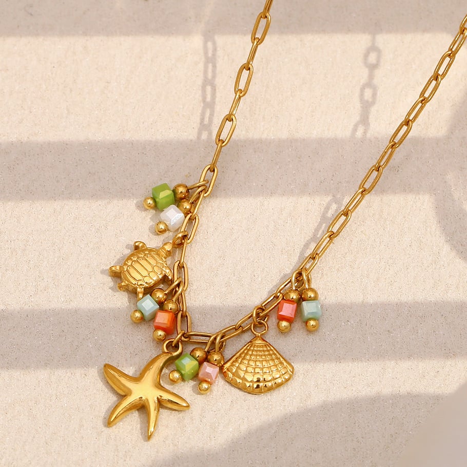Starfish & Turtle Stainless Steel Gold Color Pendant Necklaces Picture5