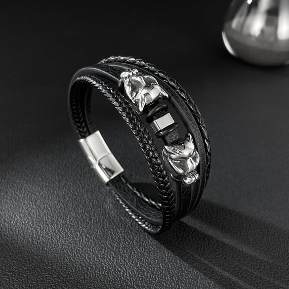 1 Stück Leoparden-Leder-Rock-Herrenarmbänder