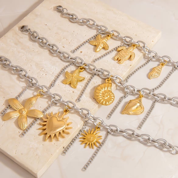 Bracciale da donna con conchiglia e stella marina della serie Ocean 2