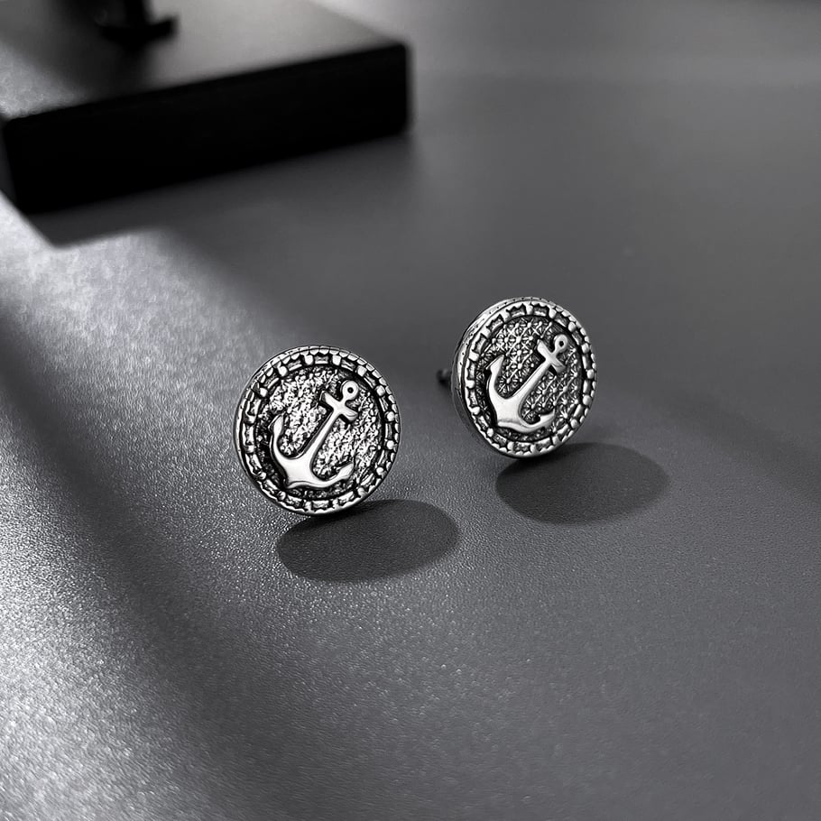 1 Pair Modern Retro Boat Anchor Stainless Steel Men's Earrings Picture2